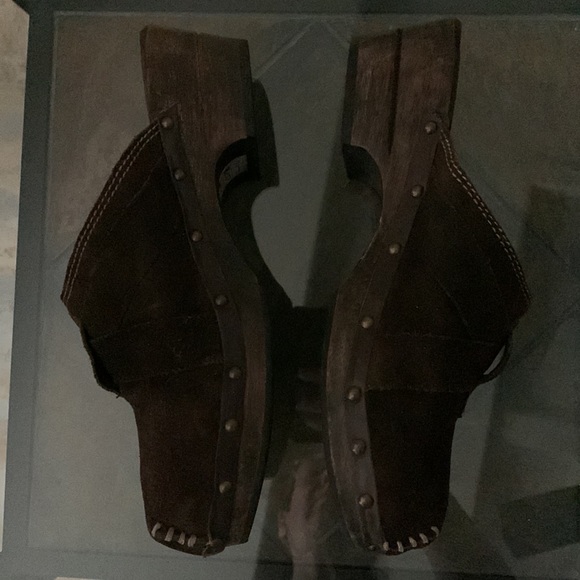 SKETCHERS Wooden Clogs Platform Brown Leather Slip On - Picture 3 of 11